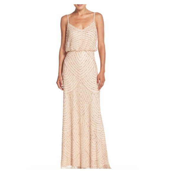 BHLDN Adrianna Papell Sequin Beaded Blouson Gown Maxi Dress Cocktail Party Tan 2 - Picture 8 of 8